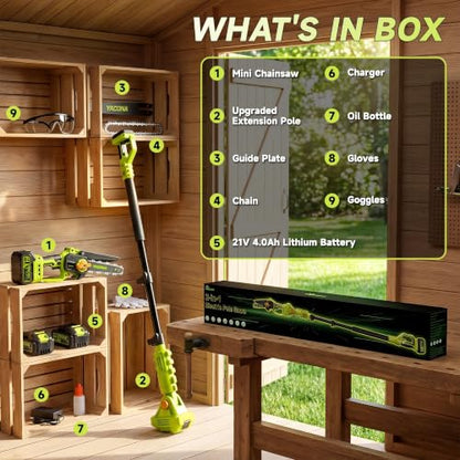 2-In-1 Cordless Pole Saw & Mini Chainsaw, 8" Pole Saws For Tree Trimming