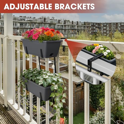 16.9 Inches Deck Railings Planter Box, 2Pcs Hanging Flower Pots, Grey - color: Gray