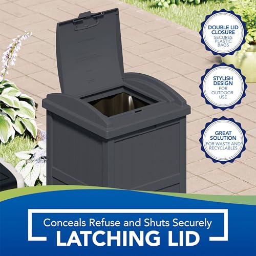 Suncast 3 Pack Trash Hideaway Refuse Container, Stylish Resin Outdoor Garbage Bin with Latching Lid, 30 to 33 Gallon Capacity, Cyberspace - color: Cyberspace, size: 3 Pack