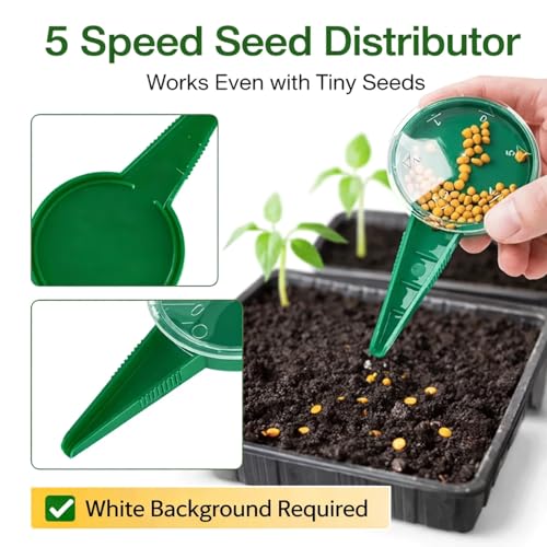 12-Hole Digger Seed Spreader,7 Piece Sowing Seeds Dispenser Set,Mini Seed Dispenser for Small Seeds, Handheld Seed Planter Tool Seed Dibber Multifunctional Spacer Gardening Tools (Green)
