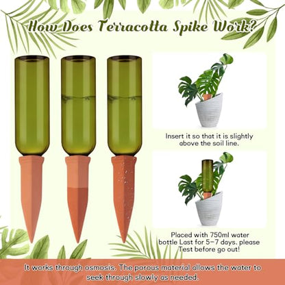 SiliFine 12 Sets Terracotta Watering Spikes,Grass Green and Terracotta - color: Grass Green and Terracotta