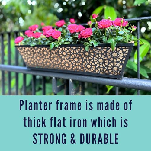 LaLaGreen Window Boxes Planters for Outdoor Plants (24 Inch, 2 Pack) Large Fence Hanging Planter Metal Deck Railing Flower Box with Coco Liner, Trendy Horse Troughs Balcony Pots Patio Porch Over Rail - size: 24" (61cm) x 2 pack