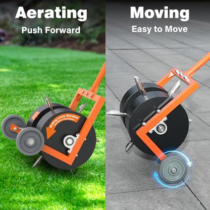 Rolling Lawn Aerator, Non-Clogging Hollow Tine Aerator for Compacted Soil