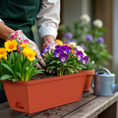 CADUKE Railing Planter Boxes Deck 2 Pack Railing Flower Box with Adjustable Bracket 17 Inch Window Boxes Rectangle Window Deck Hanging Planters Boxes for Outdoor Patio, Red - color: Red