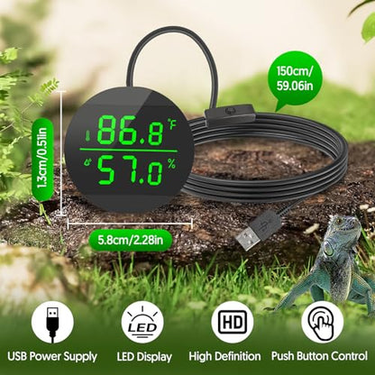 QZQ Reptile Thermometer and Humidity Gauge, Digital Display, 2-Pack Black - color: Black - 2 Pack