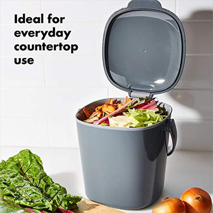 OXO Good Grips Easy-Clean Compost Bin, 0.75 Gal, Charcoal - color: Charcoal, size: 0.75 Gallon