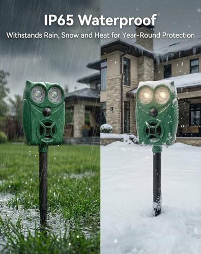 2 Pack Solar Ultrasonic Animal Repeller with Motion Sensor, Deer Repellent Devices with LED Light, Waterproof Cat Repellent Outdoor