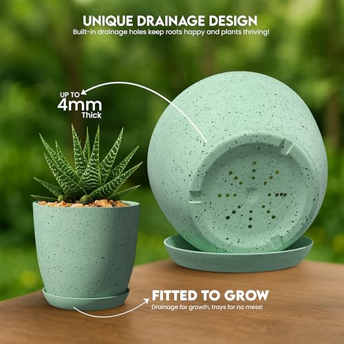 Plant Pots Indoor with Drainage 5 Pack Multi-Size Planters Set Spotty Mint - color: Speckled Mint, size: Pack of 5