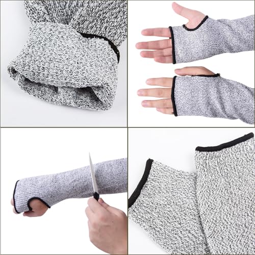 Cut Resistant Farmers Sleeves with Thumb Hole - Arm Protectors for Thin Skin and Bruising, Suitable for Gardening, Welding - color: Grey