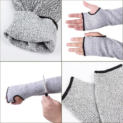 Cut Resistant Farmers Sleeves with Thumb Hole - Arm Protectors for Thin Skin and Bruising, Suitable for Gardening, Welding - color: Grey