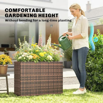 Outsunny Tall Rectangular Planter with Removable Liner PE Wicker Brown - color: Brown