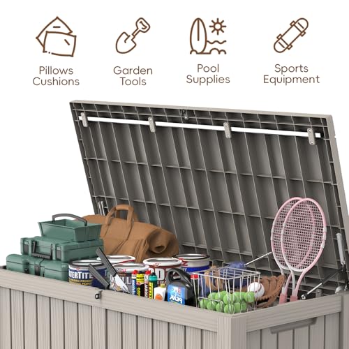 LubanNese 150 Gallon Outdoor Deck Box, Lockable Waterproof Storage Container, Resin Weatherproof Box for Patio Garden Pool Toys Tools Cushions, Grey
