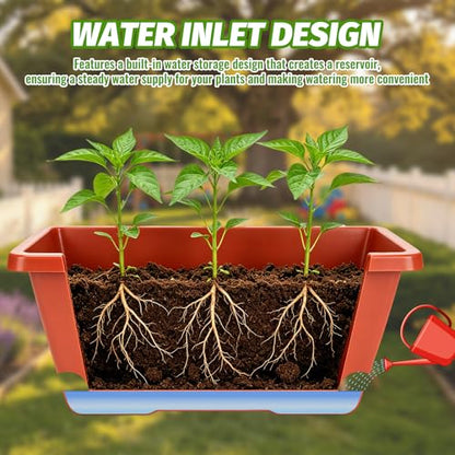 7 Pack 17 Inch Rectangular Plastic Window Box Planters(Brick-red)