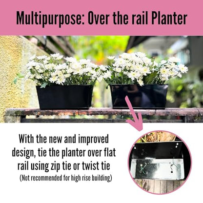 LaLaGreen Outdoor Planter Box (16 in, 6 Pack) Black Metal Rail Fence Pots