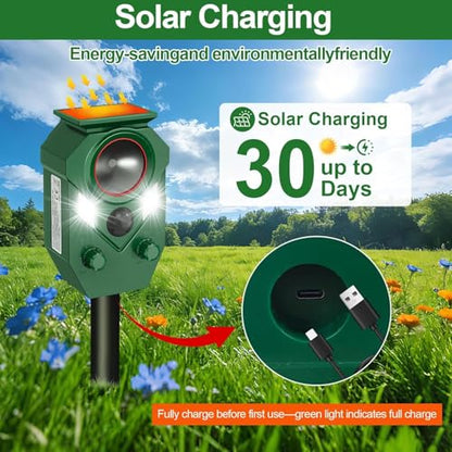 Solar Powered Ultrasonic Animal Repeller with PIR Sensor, 2 Pack