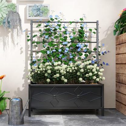 Outsunny Planter Box with Trellis, 35.4 x 15.7 x 47.2 inch, Black - color: Black