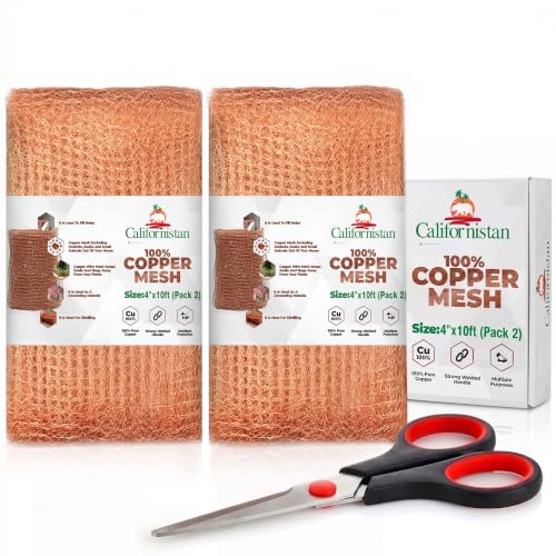 Copper Mesh Roll for Rodent Control, 4 in x 10 ft, Pack of 2 with Scissors - size: 4in x 10ft Pack of 2