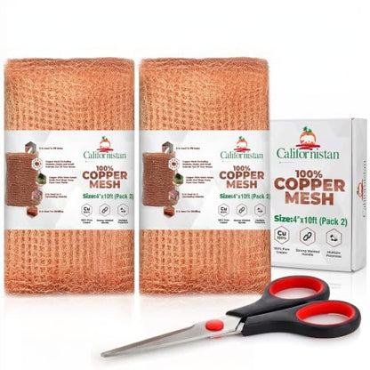 Copper Mesh Roll for Rodent Control, 4 in x 10 ft, Pack of 2 with Scissors - size: 4in x 10ft Pack of 2