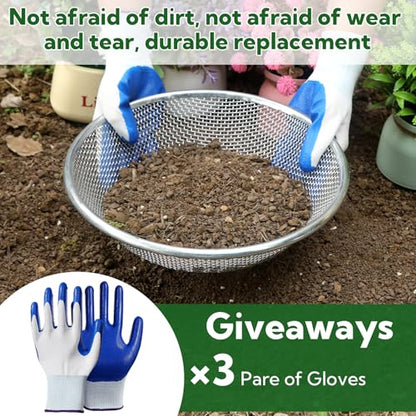 3PCS Soil Sifter for Gardening, Rock Sifter for 5 Gallon Bucket, Compost Dirt Sieve Set with Gloves – Filters Soil, Sawdust, Pebbles, Debris