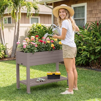 Fancyango Raised Garden Bed with Wheels 33.7" H -Gray - color: Gray, size: 33.7"H