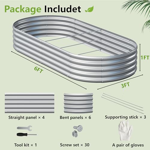 2PCS 6x3x1ft Galvanized Metal Raised Garden Bed Kit,Outdoor Planter Box Vegetables,Flowers,Herbs Durable Rust-Resistant Patio Gardening Beds - size: 6x3x1(2PCS)