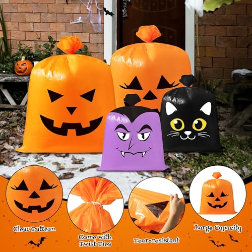 CNhoqc Halloween Lawn Leaf Bags, 8 Pcs Pumpkin Cat Ghost Mummy Twist Ties