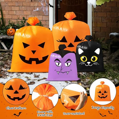 CNhoqc Halloween Lawn Leaf Bags, 8 Pcs Pumpkin Cat Ghost Mummy Twist Ties
