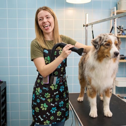 2 Pcs Dog Grooming Apron with 2 Pockets, Dog Grooming Smock - color: Pink Orange + Green Blue Comb
