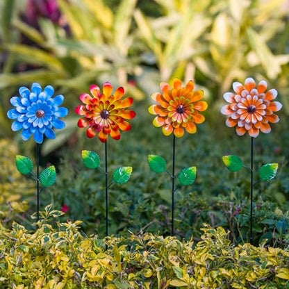 4 Pcs Wind Spinners Outdoor, Small Metal Flower Windmill - size: 4 Pack-26x5