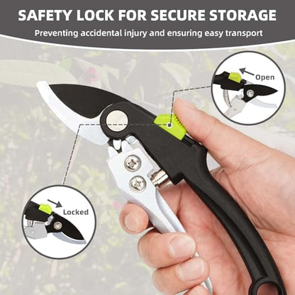 YRTSH Garden Shears Set, 2-Piece Pruning Loppers & Pruners with Gear System