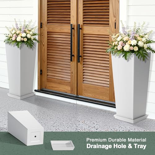 Plastic 24" Tall White Planters Outdoor Set of 2, Classic - color: White