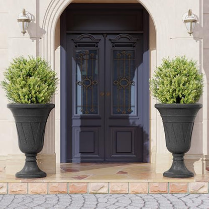 24" Tall Urn Planters Set of 2, Black Outdoor Planter for Porch - color: Black-trophy