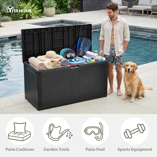YITAHOME 95 Gallon Large Outdoor Deck Box - color: Black, size: 90 Gallon Maze Pattern