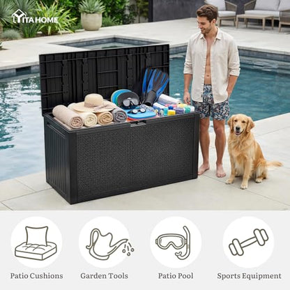 YITAHOME 95 Gallon Large Outdoor Deck Box - color: Black, size: 90 Gallon Maze Pattern