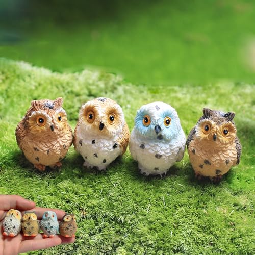 Purple Star Mini Owls 4 Pack Tiny Resin Owl Figurines Small Decor, White - color: Owl-white