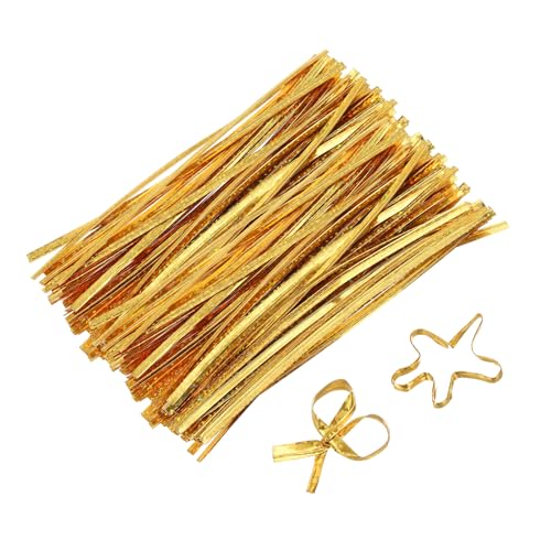 uxcell 4" Twist Ties, Metallic Twist Ties, Reusable Plastic Coated Twist Ties for Bakery, Candy Bags, Coffee Bags, Goodie Bags, Pack of 300, Shiny Gold - color: Gold, size: 4"