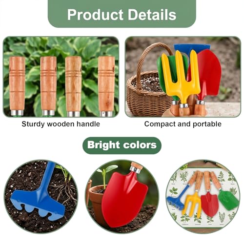 24 Pcs Mini Gardening Tools, Metal Shovel Rake Fork Trowel ，Wooden Handle