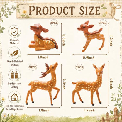 Exasinine 12 Pcs Mini Deer Figurines, Woodland Animal Decor