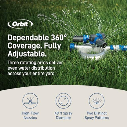 Orbit Elevated 3-Arm Rotating Sprinkler on Base, 28253