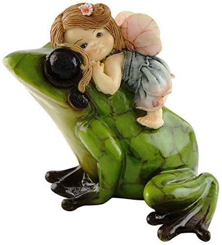 Top Collection Miniature Fairy Garden and Terrarium Statue, Little Fairy Riding Frog - color: Green, Gold, Pink, Black, Blue