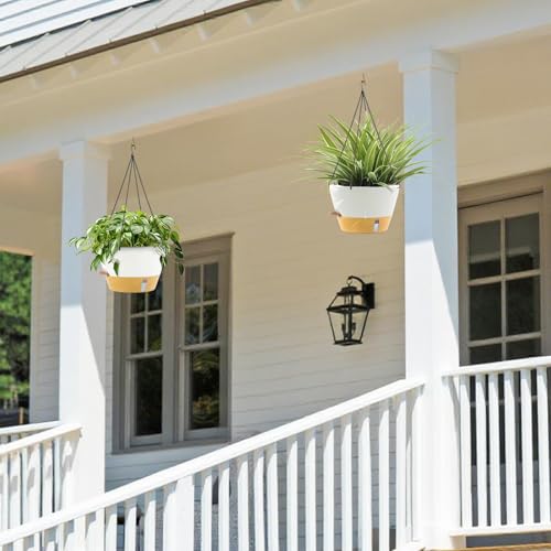 ZMTECH Large 12Inch Self Watering Hanging Planter, Water Window & Chain - color: White