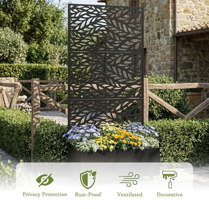 Pia Ricco Planter Box with Trellis, Privacy Planter for Climbing Plants - color: Black-flow Leaf, size: Medium