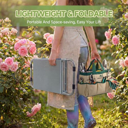 2-in-1 Heavy Duty Foldable Garden Kneeler And Stool With EVA Pad, Green