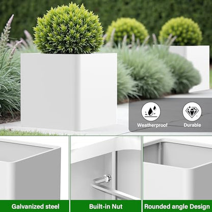 Metal Square Planter Box 26in,White - color: White, size: 26"L x 26"W x 26"H