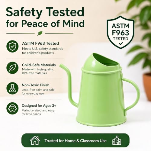 Tiny Montessori Metal Watering Can for Kids with Long Spout (White) - color: White