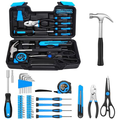 RVOGJP 39-Piece Basic Home Tool Set, General Repair Small Hand Tool Kit with Toolbox for Home, Garage, Office & College Dorm Use, Blue - color: Bule