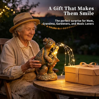 Solar Turtle Statue with Saxophone String Lights for Garden Decor