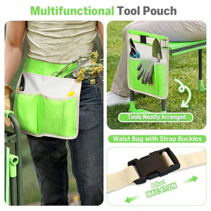 Garden Kneeler and Seat Heavy Duty, Foldable Gardening Stool Bench - color: Green