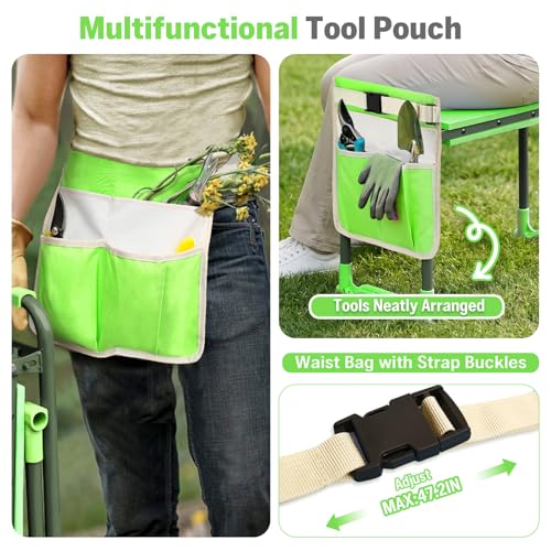 Garden Kneeler and Seat Heavy Duty, Foldable Gardening Stool Bench - color: Green
