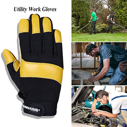 SAWANS Leather Gardening Gloves Working for Women and Men Utility Dexterity Breathable Garden Work Safety Gloves - size: Medium